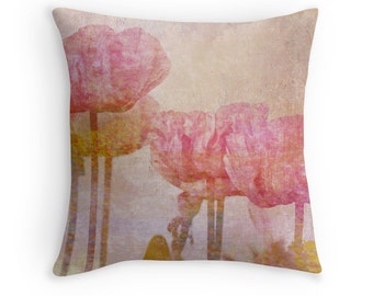 Pink Cushion, Pink Poppies, Poppy Throw Pillow, Poppy Cushion, Flower Decor, Pink Decor, Pink Throw Pillow, Pastel Cushion, Pastel Pillow