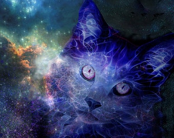 Cat Artwork, Psychedelic Art, Cat Art Print, Purple Cat, Childrens Art, Crazy Cat Lady Gift