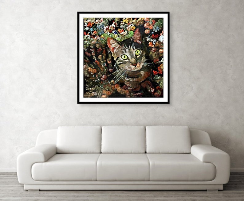 Tabby Cat Art Brown Tabby Cat Floral Print Abstract Cat Etsy