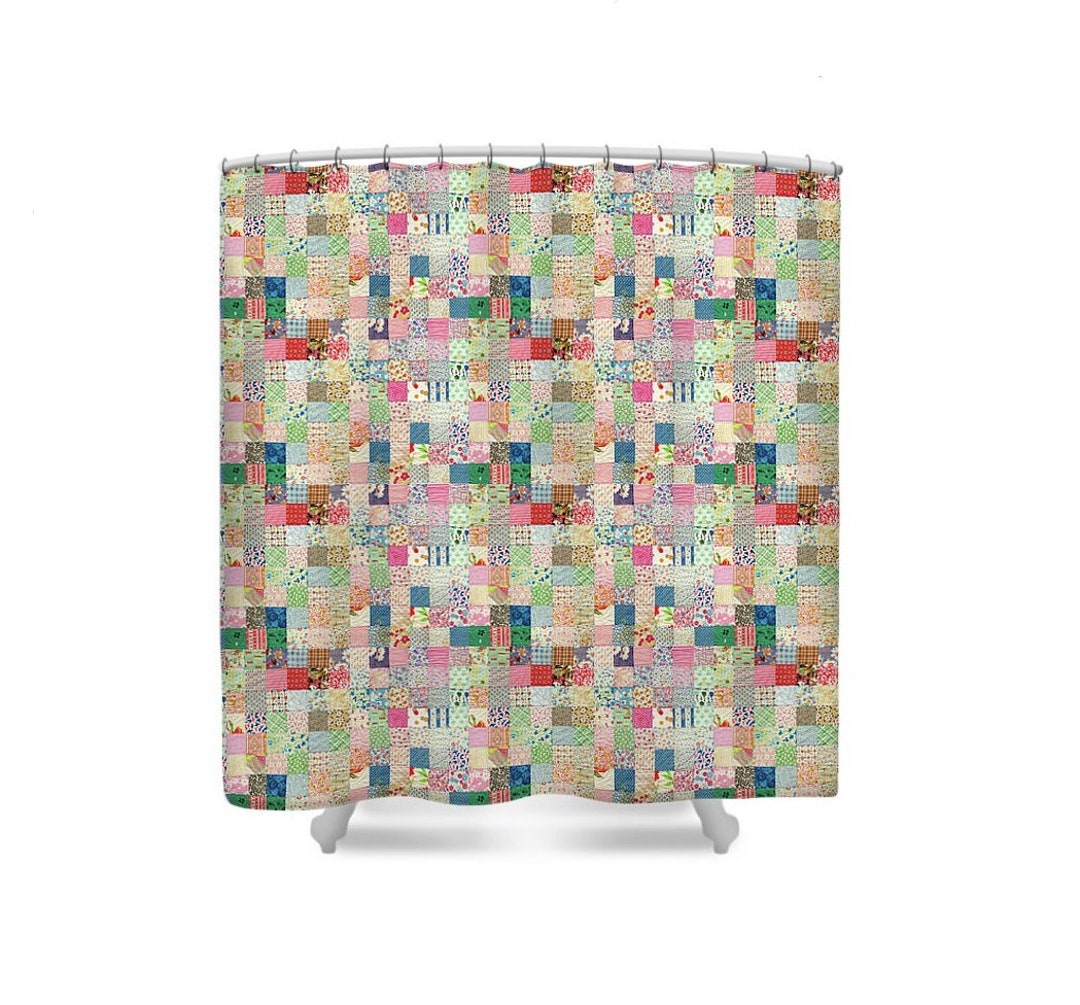 Faux Quilt Shower Curtain, Quilted Look Shower Curtain, Gift for