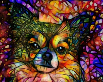 Chihuahua Art, Long Hair Chihuahua, Chihuahua Print, Abstract Dog Art, Chihuahua Mom, Dog Lover Gift, Colorful Dog Art, Psychedelic Dog