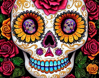 Sugar Skull Art, Skull Print, Day of the Dead Art, Skull Artwork, el Día de los Muertos, Mexican Art Print, Spiritual Art, Skull Wall Art