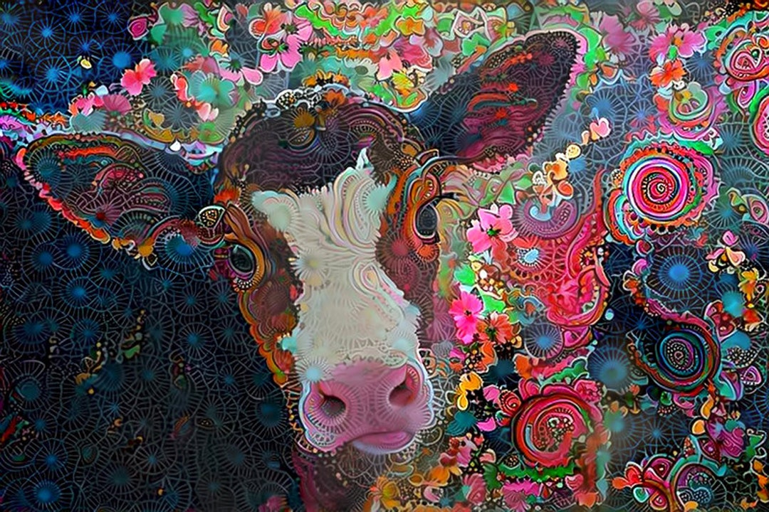 Cow Print, Farm Animal Art, Colorful Wall Art, Colorful Decor, Fun Art ...