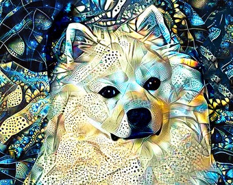 American Eskimo Dog, Eskimo Dog Art, Eskie Dog, White Dog Art, Dog Lover Gift, Pet Portrait, Dog Print, Dog Portrait