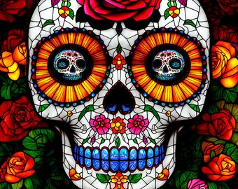 Sugar Skull Print, Day of the Dead Art, Skull Artwork, el Día de los Muertos, Mexican Art Print, Spiritual Art, Skull Wall Art