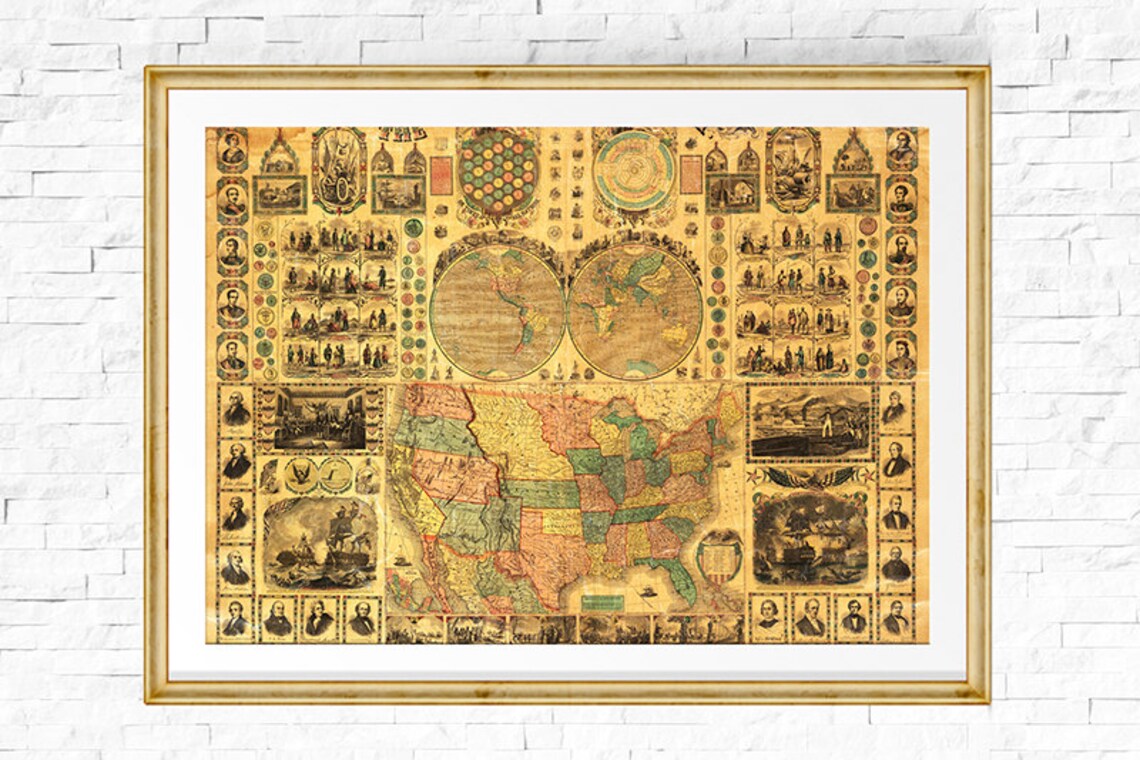 US Map Print Map of USA Vintage Map USA Map Map of the - Etsy