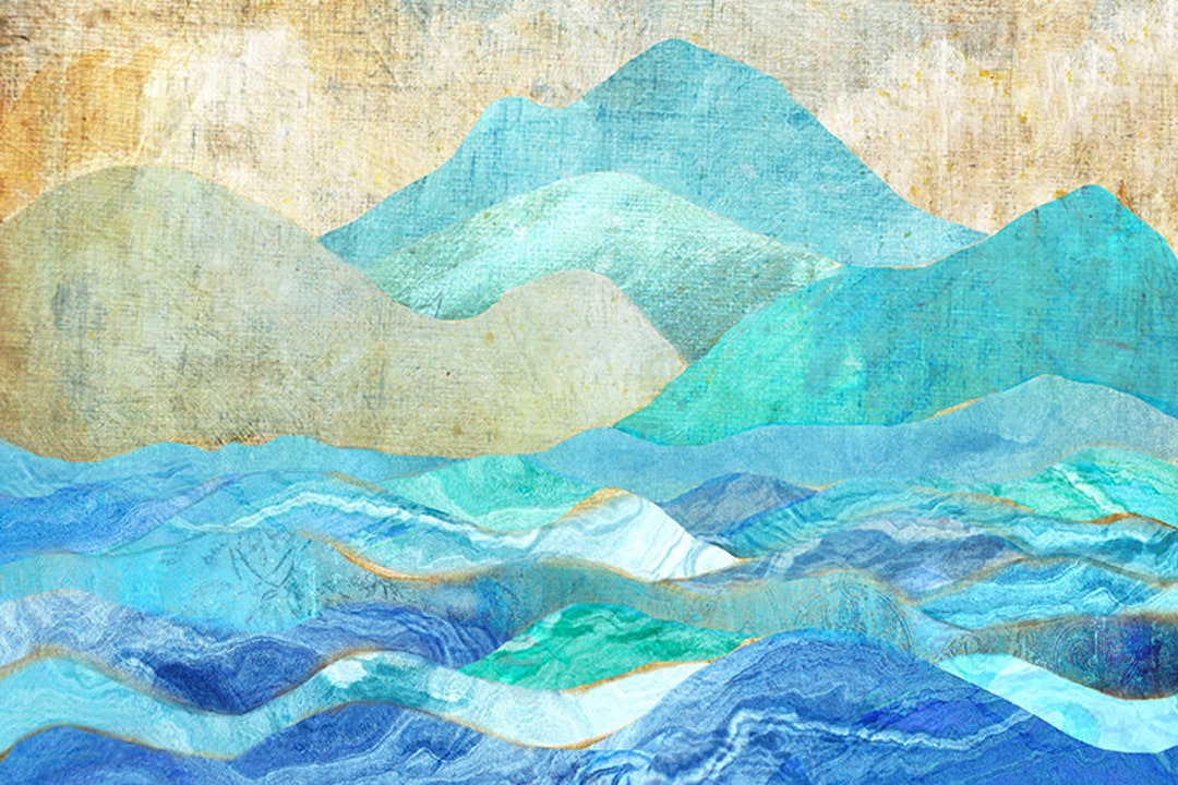 Blue Abstract Art Print Abstract Landscape Art Blue Mountain Etsy
