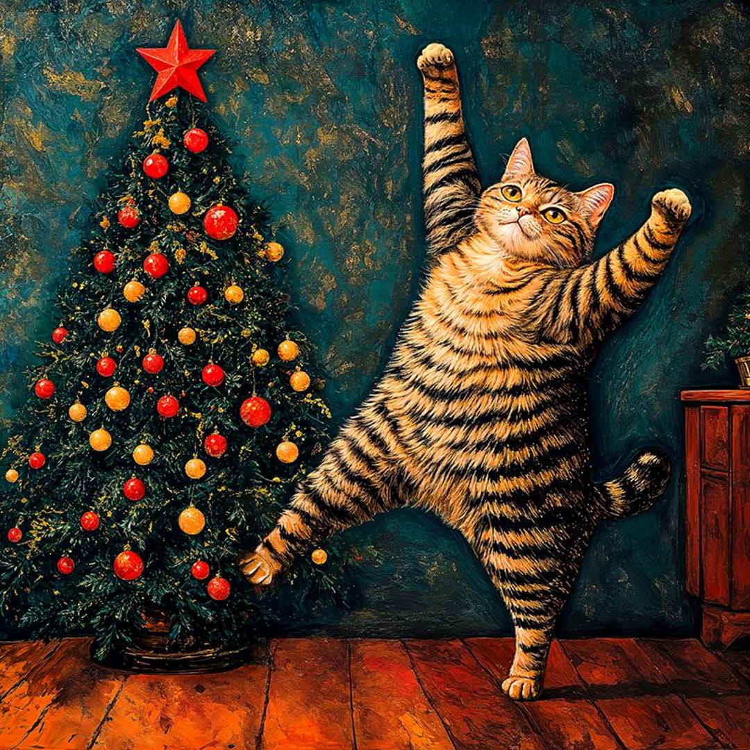 Christmas Cat Art Tabby Cat Art - Il 1080xN.6446781354 1den 
