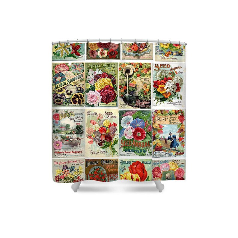 Flower Bathroom Decor Shower Curtain Seed Catalog Garden Etsy