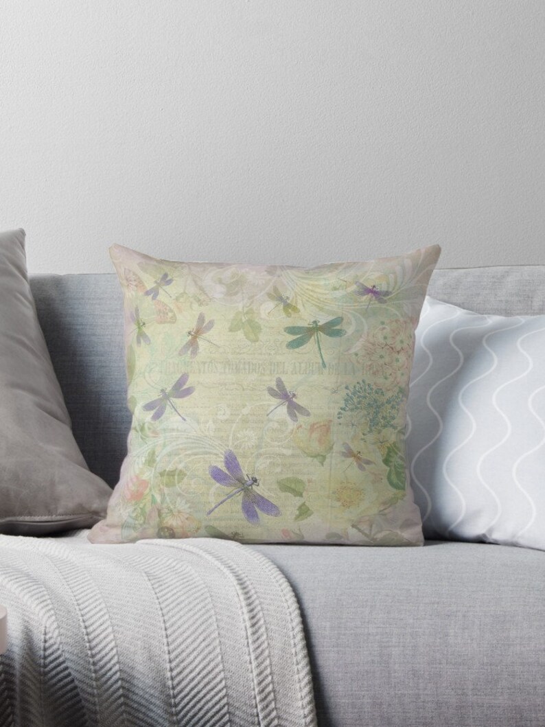 Dragonflies Pillow Dragonfly Decor Botanical Pillow Floral Etsy