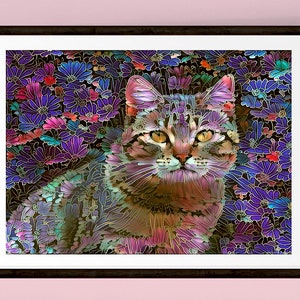 Tabby Cat Art, Tabby Cat Gift, Cat Artwork, Cat Art Print, Cat Mom Gift, Colorful Print, Cat Wall Decor, Cat Wall Art image 2