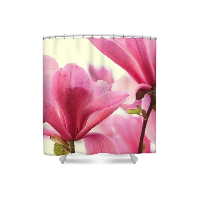 Pink Shower Curtain Pink Bathroom Decor Magnolias Pink And Etsy