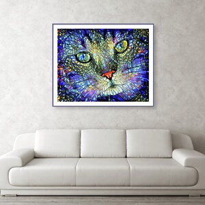 Colorful Cat Art, Stained Glass Art, Cat Print, Cat Wall Art, Tabby Cat ...