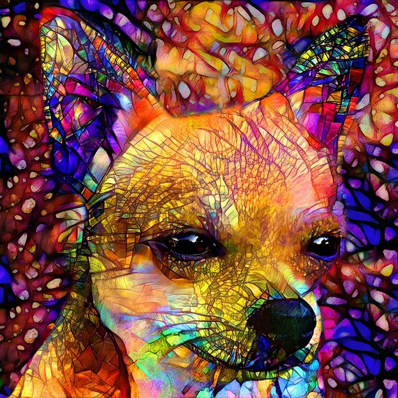 Psychedelic Rainbow Cute Tricolor Chihuahua Dog Art Jigsaw 