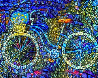 Bike Art Print, Bicycle Artwork, Stained Glass Art Print, Gift for Bicyclist, Girls Room Wall Art, Bicycle Decor