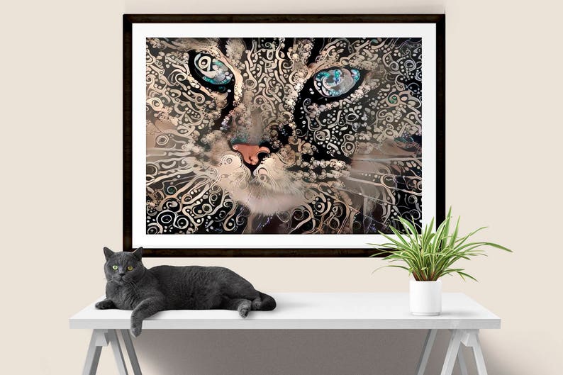 Abstract Cat Art, Long Haired Cat, Cat Poster, Abstract Cat Painting, Pet Art, Pet Print, Cat Print, Cat Art, Tan and Black, Cat Lover Gift image 3