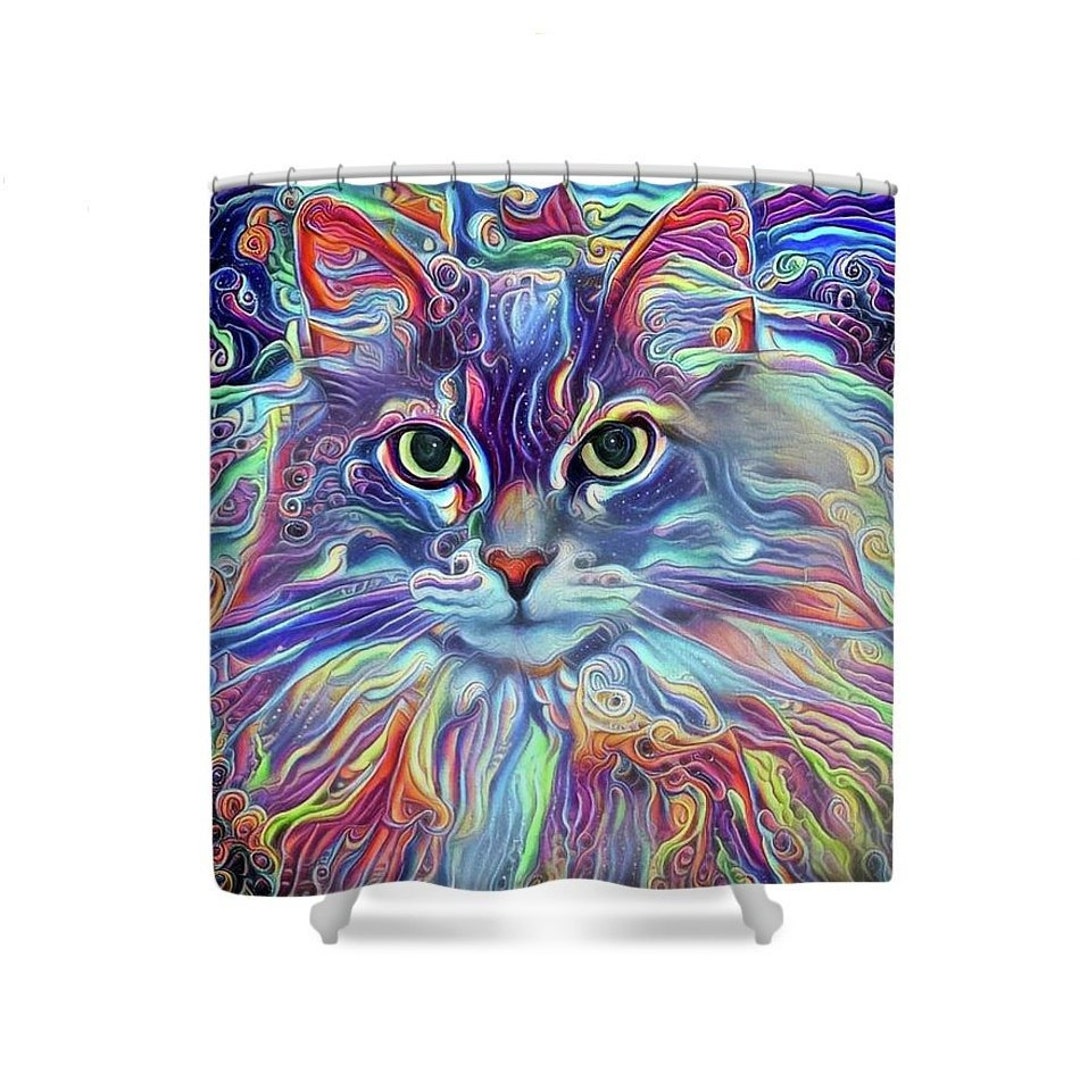 Cat Shower Curtain Cat Bathroom Cat Decor Unique Shower Etsy
