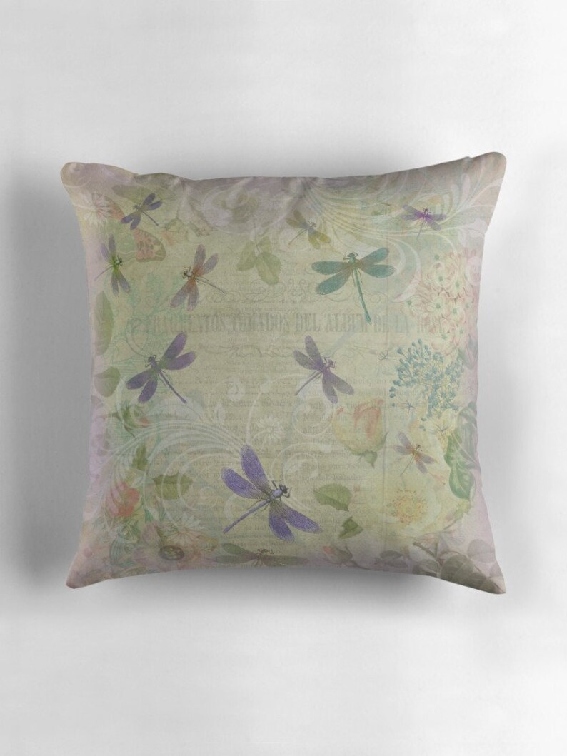 Dragonflies Pillow Dragonfly Decor Botanical Pillow Floral Etsy