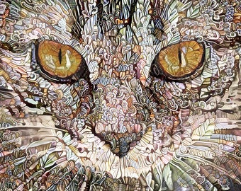 Abstract Cat Art, Tabby Cat Print, Cat Artwork, Cat Closeup, Pet Portrait