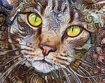 Tabby Cat Print, Brown Tabby, Cat Art, Steampunk Print, Pet Portrait, Feline Artwork, Cat Lover Gift