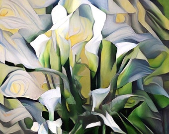 Calla Lily Wall Art, Calla Lilies Print, Floral Abstract Art, Flower Painting, White and Green Art, Flower Abstract Art, Floral Decor