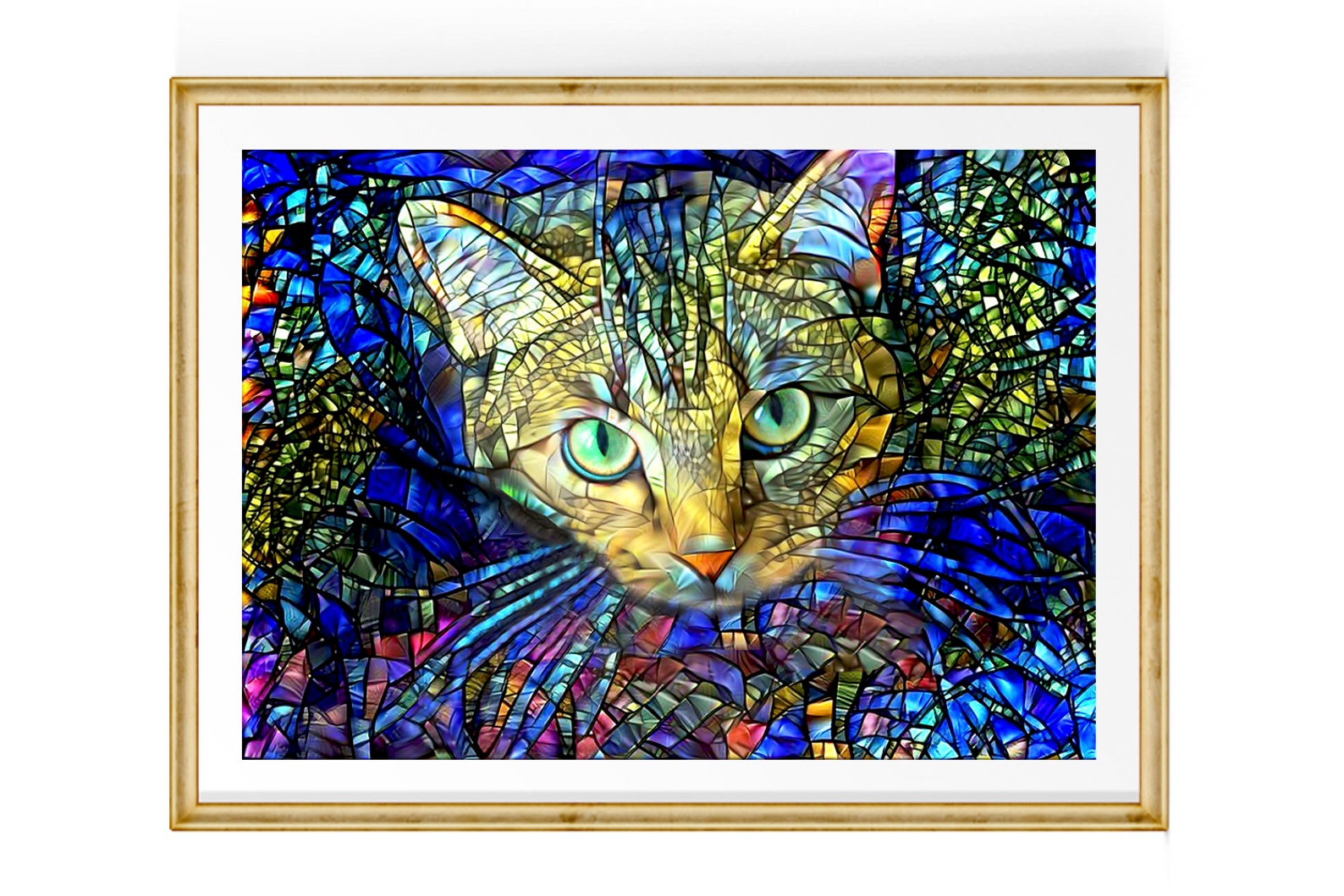 Stained Glass Art Cat Wall Decor Colorful Cat Print Tabby Etsy