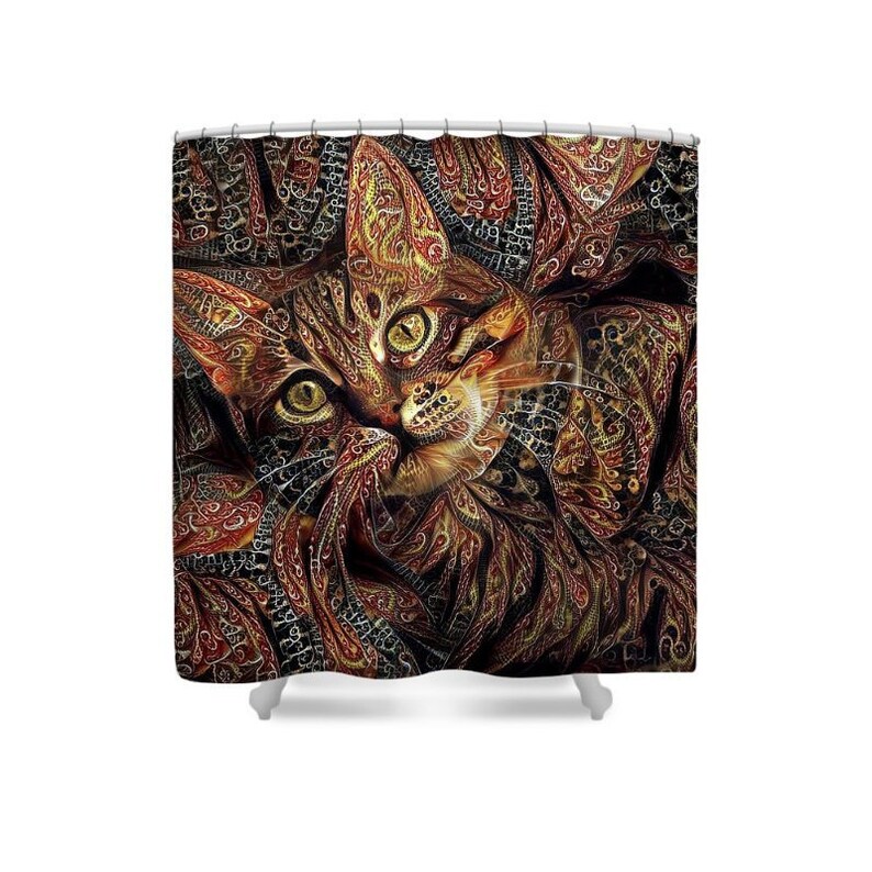 Brown Tabby Cat Cat Shower Curtain Cat Bathroom Brown Etsy