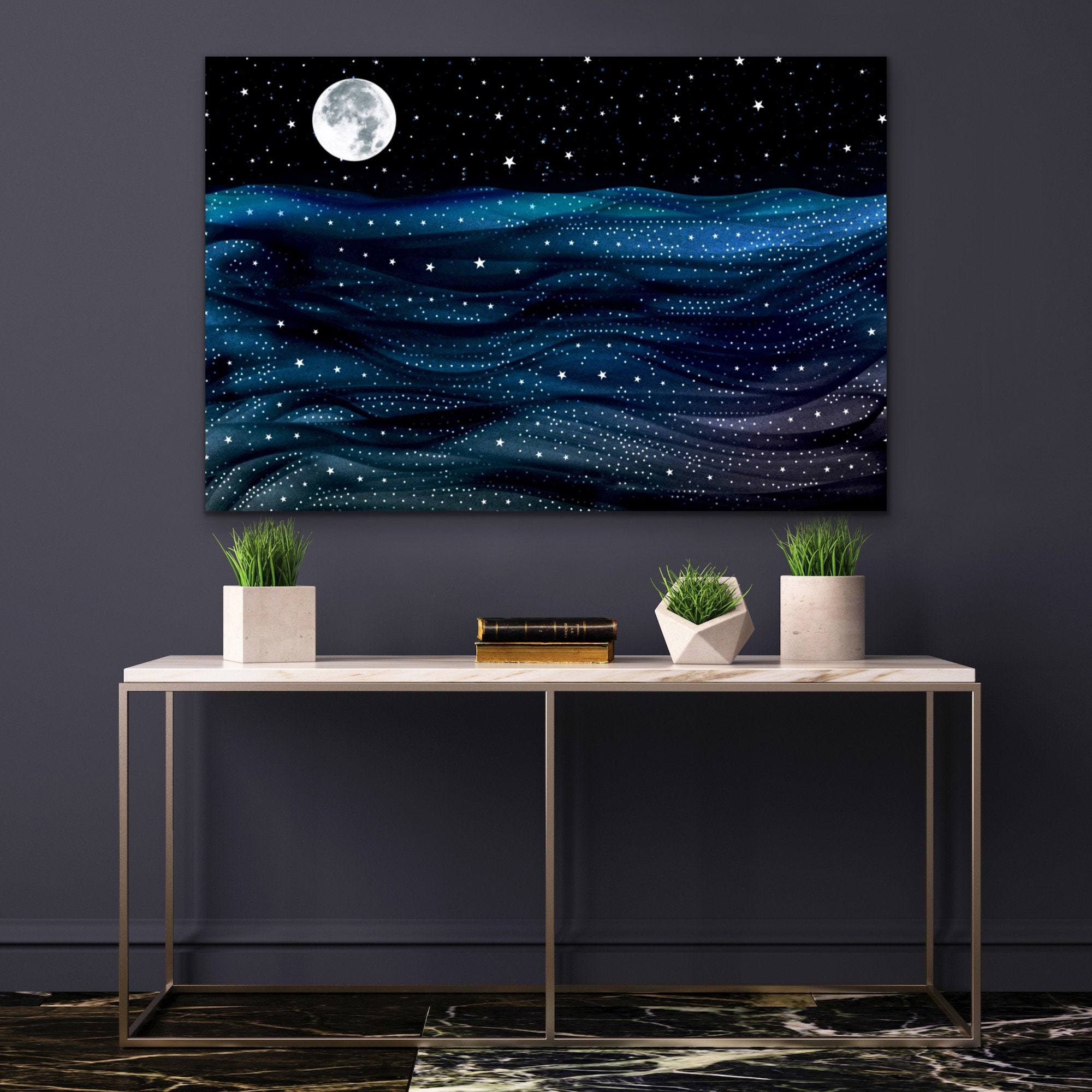 Abstract Ocean Art Night Art Print Full Moon Print Star | Etsy