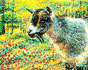 Goat Art Print, Impressionist Art Print, Farm Animal Decor, Garden Wall Art, Colorful Print, Whimsical Art