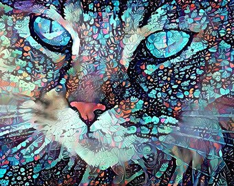 Cat Art Print, Pet Art, Pet Print, Cat Print, Cat Art, Colorful Print, Cat Lover Gift, Colorful Wall Art, Cat Decor, Persian Cat, Blue Cat