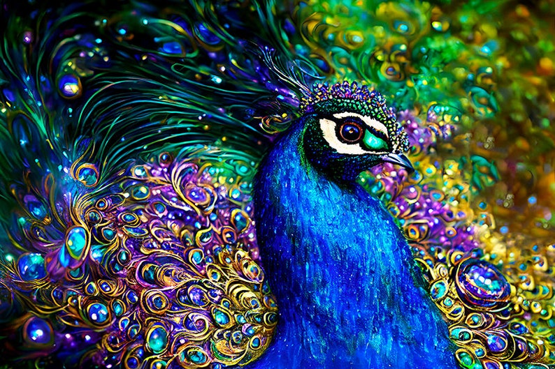 Peacock Art Print, Peacock Decor, Peacock Wall Art, Peacock Wall Decor, Wild Peacock, Colorful Bird Art image 1