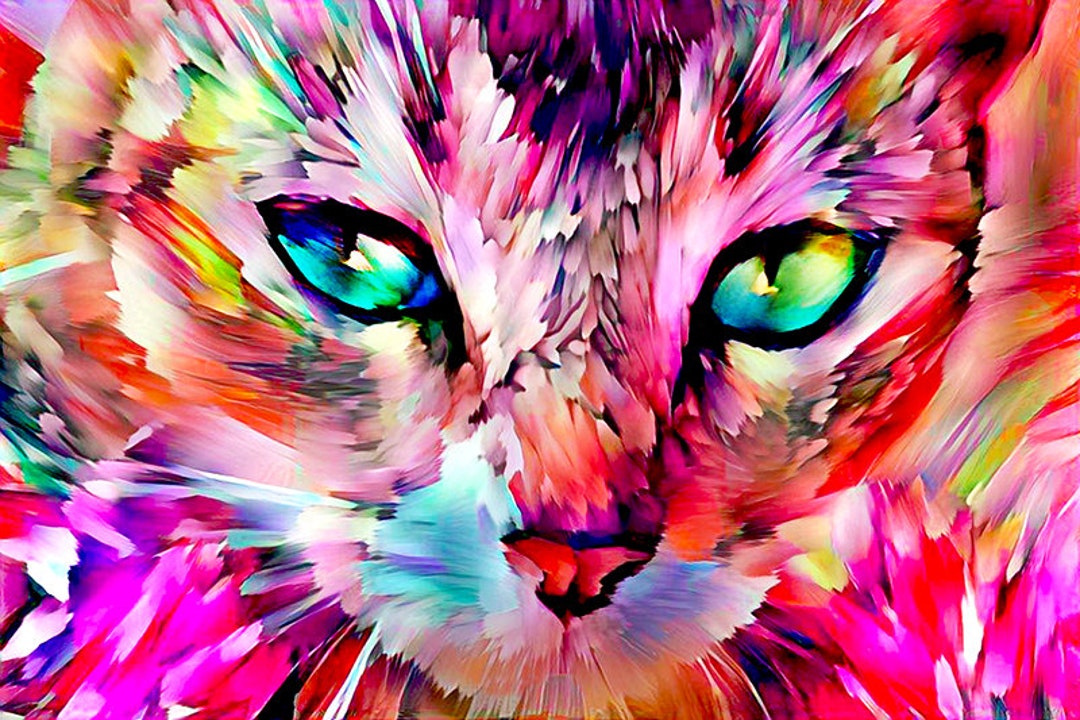 Tabby Cat Art, Abstract Cat Print, Colorful Cat Artwork, Cat Wall Decor ...