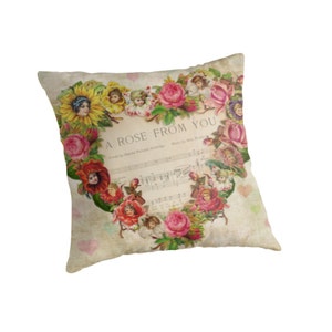 Flower Cushion, Hearts and Flowers, Flower Throw Pillow, Romantic Gift, Gift for Girlfriend, Gift for Her, Vintage Cushion, Newlywed Gift image 2