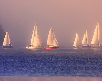 Impression de voile, photographie de bateau, impression de voilier, décor nautique, bateau à voile, photographie de coucher de soleil, art de l'océan, impressions nautiques, nord-ouest du Pacifique