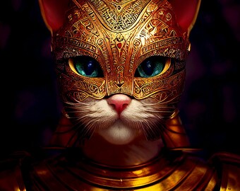 Cat Warrior Art, Cat Knight, Cat Lady Gift, Cat Warriors, Warrior Art Prints, Fantasy Cat Art, Cat Art Prints, Green Eyed Cat, Warrior Women