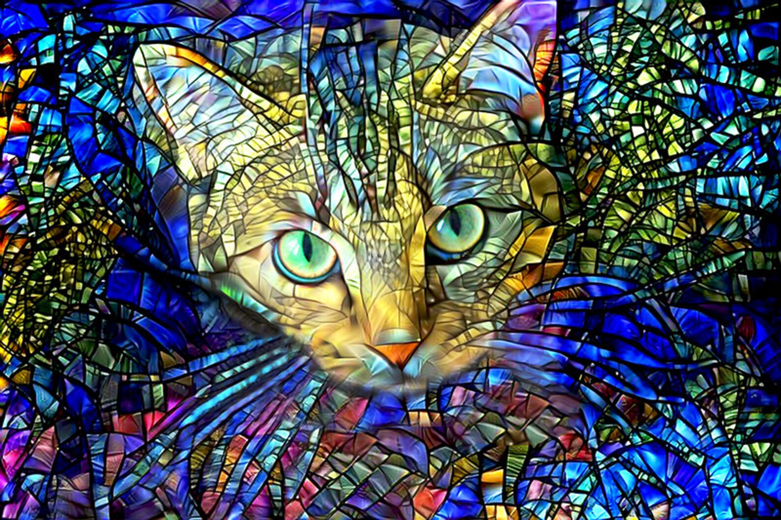 Stained Glass Art Cat Wall Decor Colorful Cat Print Tabby - Etsy