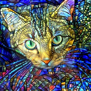 Stained Glass Art, Cat Wall Decor, Colorful Cat Print, Tabby Cat Poster ...