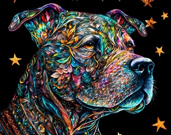 Pit Bull Art, Dog Lover Art, Pitbulls, Pit Bull Dad, Colorful Dog Art, Dog Portraits, Dog Dad Art, Pit Bull Mom, Pit Bull Artwork, Dog Art