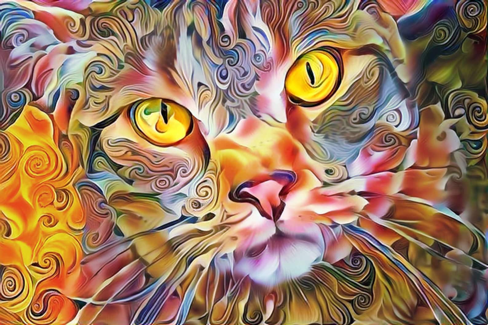 Дали кошки. Психоделический кот картина. Шизокот. Cat in a field of Sunflowers by Peggy Collins in 2022 Cat Colors.