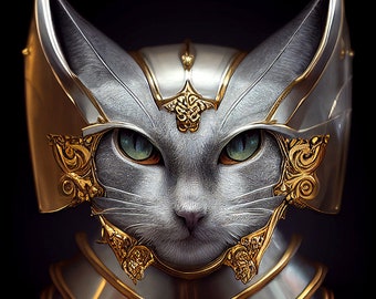 Fantasy Cat Art, Cat Warriors, Cat Warrior Art, Cat Art Prints, White Cat Art, Sci Fi Cats, Warrior Women