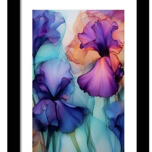 Iris Art, Iris Art Prints, Flower Art, Alcohol Ink Flowers, Irises Artwork, Gardener Gifts, Floral Wall Decor, Bearded Irises, Purple Irises image 2