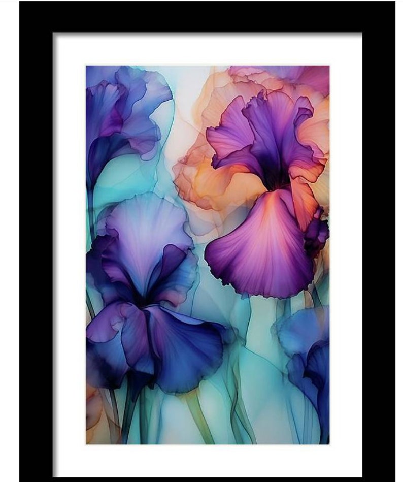 Iris Art, Iris Art Prints, Flower Art, Alcohol Ink Flowers, Irises Artwork, Gardener Gifts, Floral Wall Decor, Bearded Irises, Purple Irises image 2