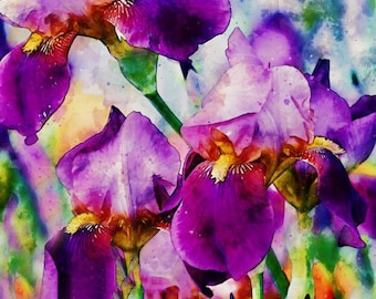 Iris Art Print, Iris Watercolor, Floral Artwork, Purple Flowers, Garden Art Print, Gift for Gardener, Watercolor Decor