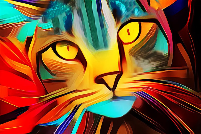 Abstract Cat Colorful Cat Cat Wall Art Abstract Art Print | Etsy