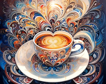 Coffee Art Print, Kitchen Art, Coffee Lover, Tea Art Prints, Cafe Art Prints, Coffee Decor, Coffee Mug Art, Colorful Kitchen Art