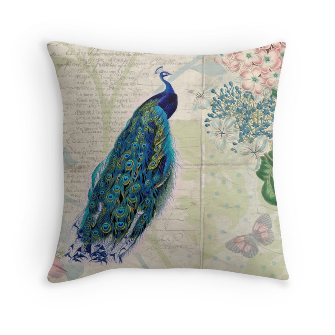 Peacock Pillow Botanical Decor Throw Pillow Covers Love Etsy