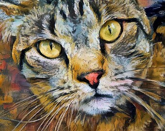 Tabby Cat Wall Art, Pet Portrait, Brown Cat Artwork, Cat Print, Cat Lady Gift