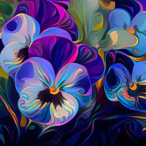 Abstract Pansy Art, Pansies, Pansy Art Print, Pansy Wall Decor, Blue Purple Floral Art, Abstract Flowers, Floral Wall Decor