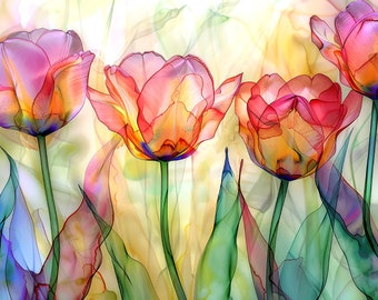 Tulips Art Print, Tulip Artwork, Tulip Wall Art, Flower Wall Decor, Watercolor Flowers, Colorful Flowers, Floral Wall Decor, Tulip Flowers