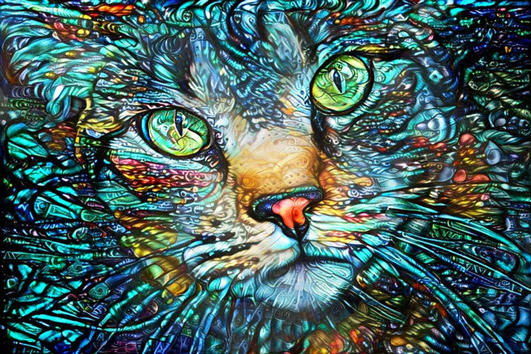 Abstract Cat, Cat Art Print, Blue Cat, Psychedelic Art, Tabby Cat Art